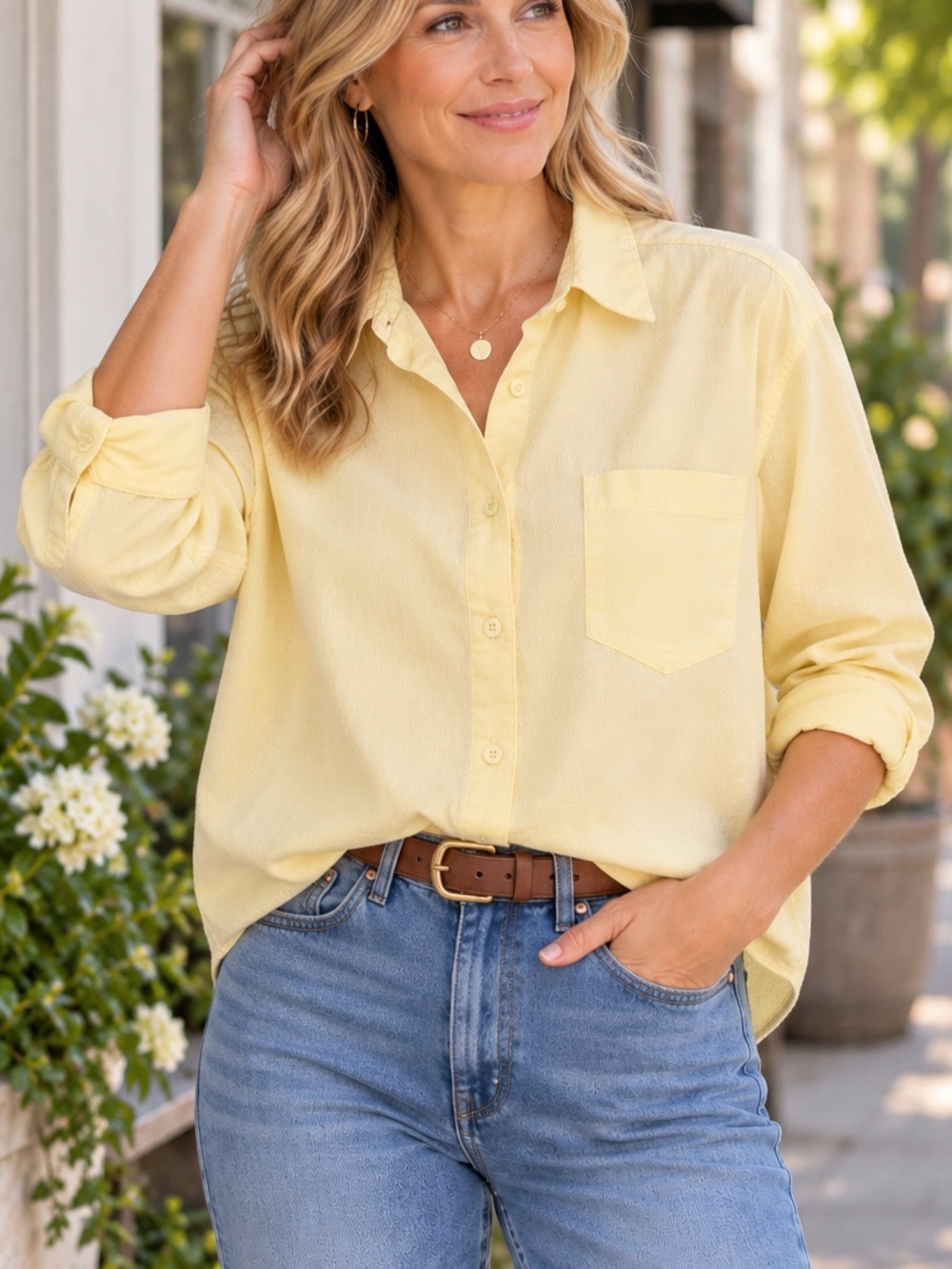 Vintage 90s Northern Reflections Women’s XL Yellow 100% Cotton Button Up Shirt